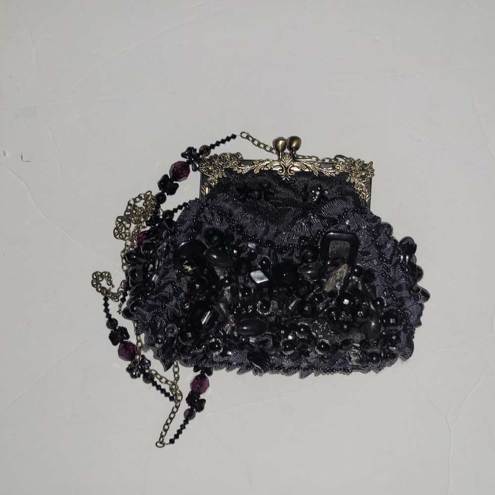 Mary Frances Black Beaded Clutch
